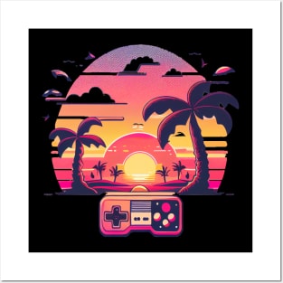 Retro Gaming Sunset Posters and Art